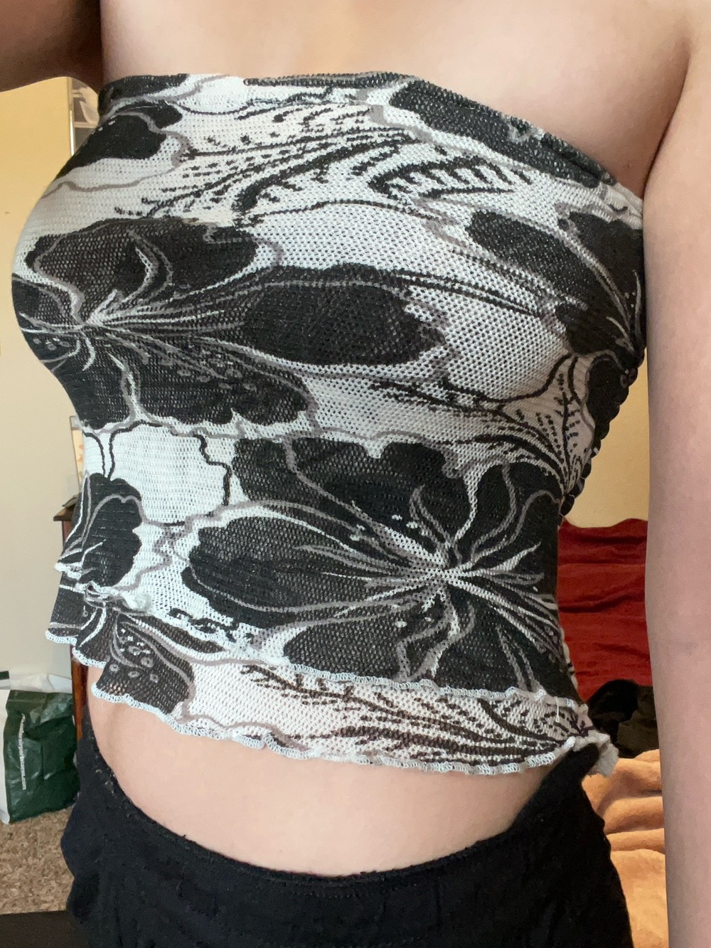 Free People Black & White Floral Tube Top